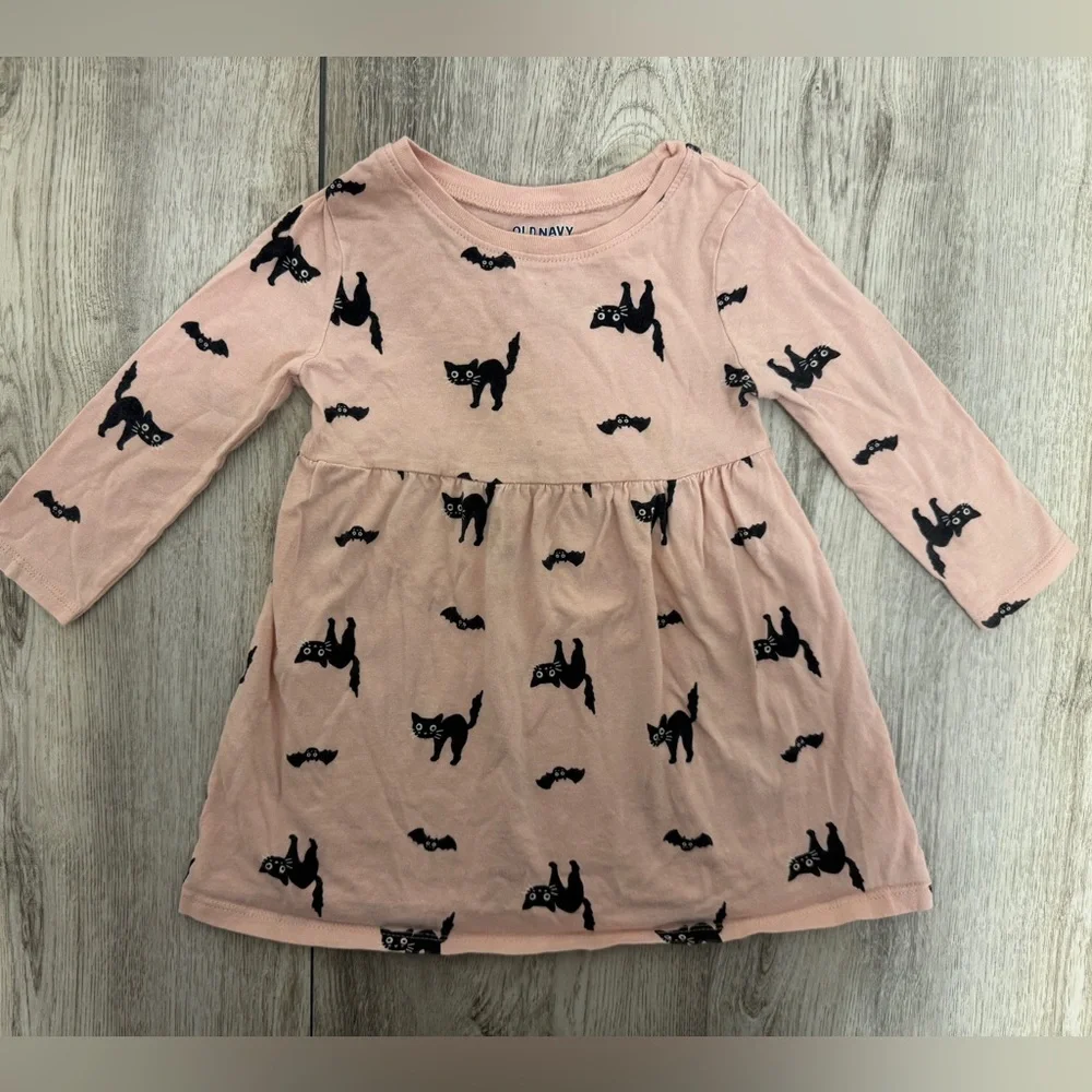 Old Navy Pink Dress with Black Cat Print - Picture 1 of 8